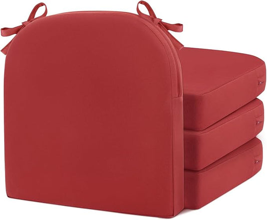 Topotdor Outdoor Chair Cushions for Patio Furniture,Waterproof Patio Chair Cushions Set of 4,Indoor/Outdoor Round Corner Chair Seat Cushion with Ties,18"x18"x3" Red