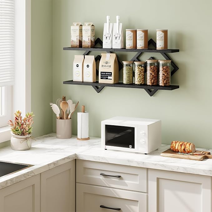 ELYKEN Floating Shelves for Wall, Set of 2 Hanging Shelves, Black