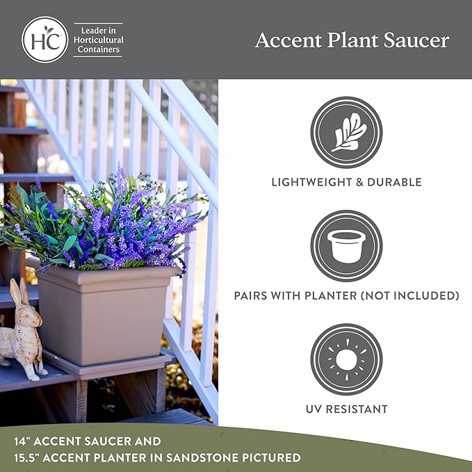 The HC Companies Accent Square Plant Saucer - Durable Plastic Trays for Plants - Stylish Square Tray for Water Drainage - UV Resistant Planter Saucer for Indoor & Outdoor Use (11”, White, Pack of 1)
