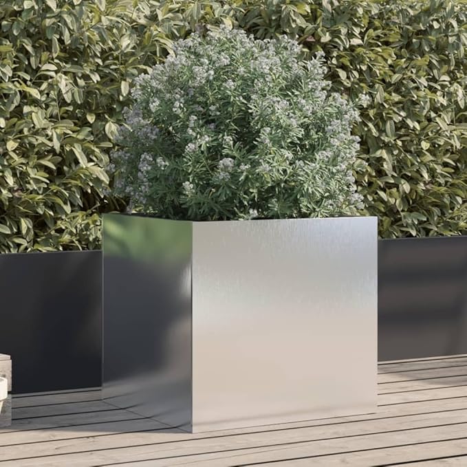 Stainless Steel Planter with Decorative Inlays Medium Size 19.3 x 18.5 x 18.1 Inches Indoor Outdoor Garden Container for Plants
