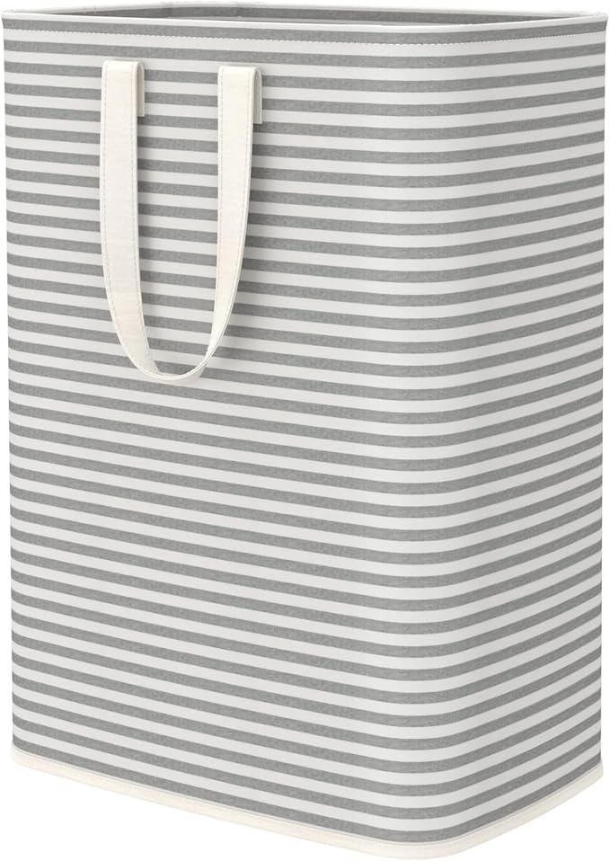 Lifewit 65L Collapsible Laundry Basket with Extended Handles, Grey | Foldable Laundry Hamper, Slim Dirty Clothes Basket, Waterproof, Freestanding Design for Bedroom, Bathroom, College Dorm