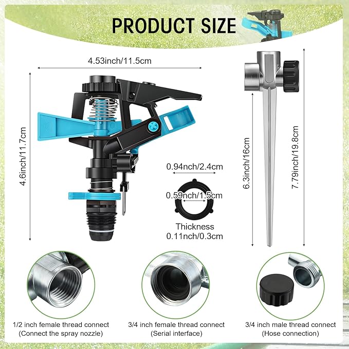 12 Pack Lawn Sprinklers for Yard Bulk Heavy Duty Water Sprinkler Head Adjustable 360 Degree Rotating Water Sprinklers Above Ground for Lawn Garden Flower Grass Irrigation Playtime