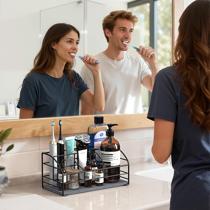 Luxspire 5 Slots Toothbrush Holders with Diatomaceous Earth Tray, Black