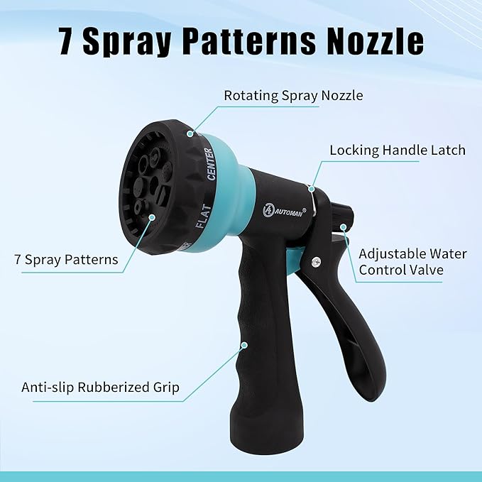 AUTOMAN Coil Garden Hose 50 ft, EVA Curly Water Hose with Brass Connectors, Recoil Garden Water Hose,Includes 7-Pattern Function Sprayer,Retractable,Corrosion Resistant Garden Coil Hose.