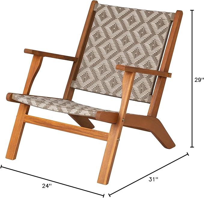 Balkene Home 64158 Vega Natural Stain Outdoor Chair All Weather Wicker Outdoor Chair Acacia Wood Construction Mid Century Design Comfortable Reclining Armchair - Diamond Weave Wicker