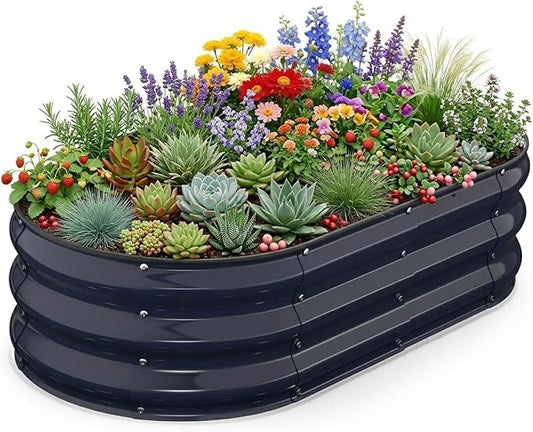 Raised Garden Bed 4×2×1 FT, Galvanized Metal Raised Planter Box Decorative Vegetable & Flower Planting Container for Patio Entryway Poolside Outdoor Landscaping Midnight Blue