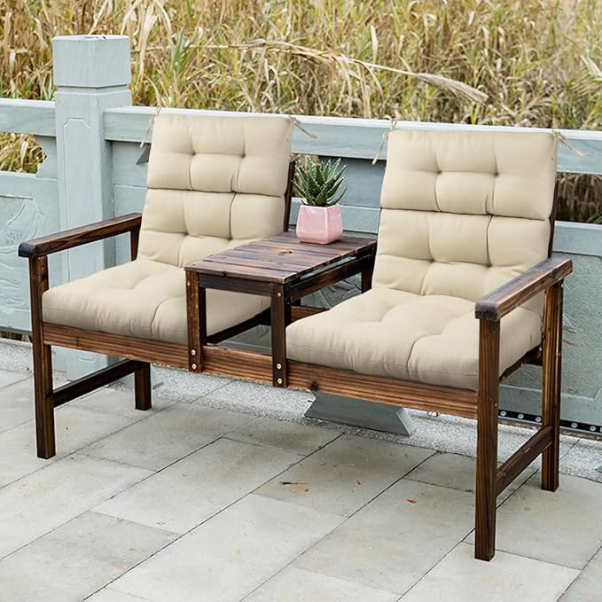 FUNHOME Outdoor High Back Chair Cushions Set of 2,Reversible Lawn Chair Cushion 44 x22 inch,Water Resistant Tufted Adirondack Chair Cushion,for Garden Rocking Chair,Patio Furniture(Antique Beige)