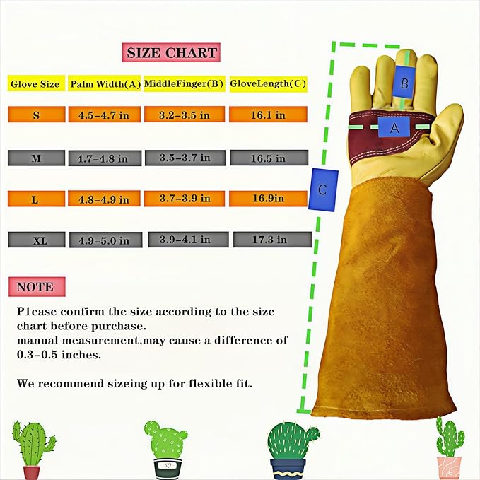 Gardening Gloves for Rose and Cactus Handling,Cow Leather Garden Gloves Thorn Proof,Gardening Gifts for Womens/Mens