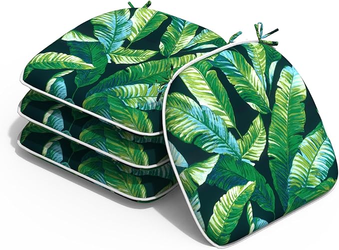 Outdoor Chair Cushions Set of 4, Water Resistant Patio Chair Pads with Ties, Seat Cushions for Home Garden Furniture Decoration, 16"x17", Hanalei Lagoon