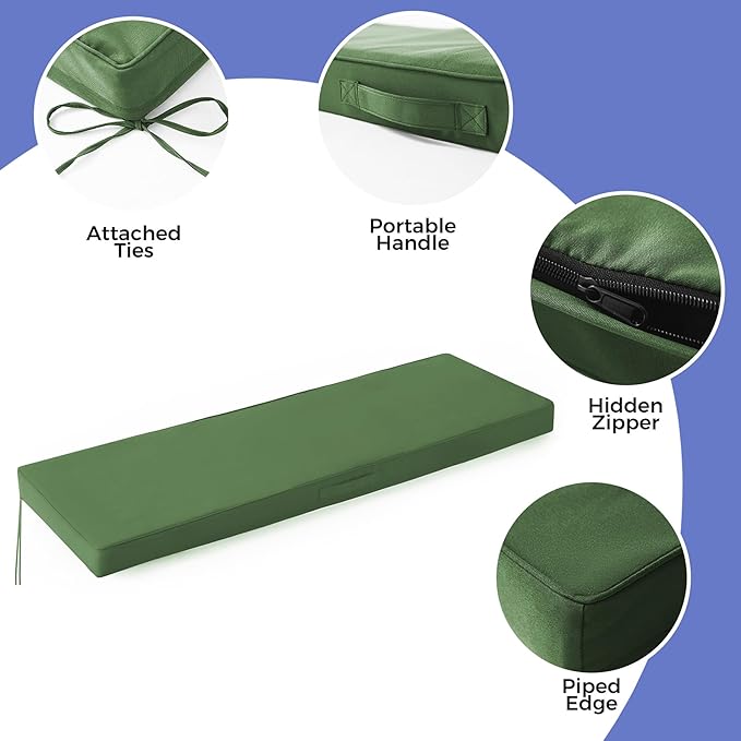 IPYNBAP Outdoor Bench Cushions for Outdoor Furniture, 45x18x3 Inch, Waterproof Bench Pillow, Fade Resistant Long Bench Seat Pads for Garden, Indoor, Porch Swing, Army Green