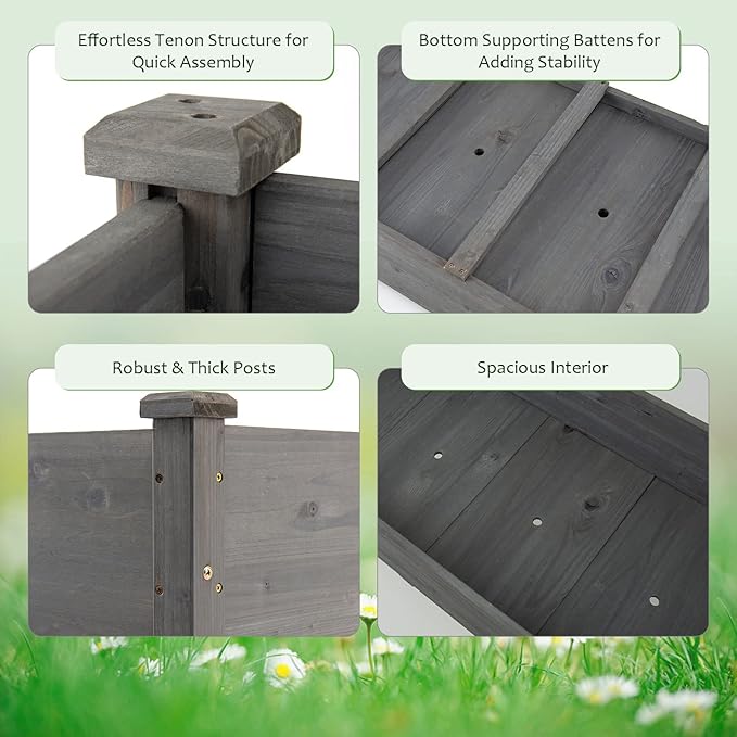 S AFSTAR Raised Garden Beds, 2 Pieces Elevated Wooden Planter Box, 48”L x 22”W x 30”H, Outdoor Gardening Planting Bed for Vegetables, Flowers & Herbs Grow, Great for Backyard, Patio, Lawn (Gray)