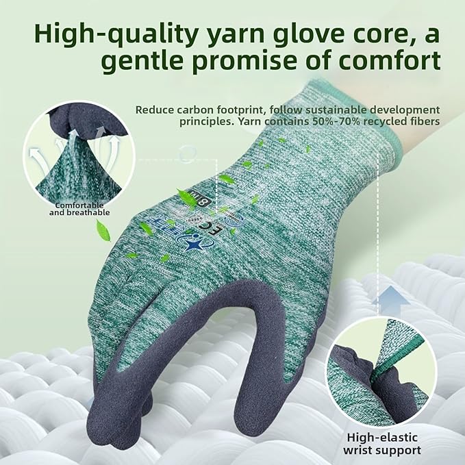 KDK Gardening Gloves for Women and Men, ECO Recycled Polyester Work Gloves with Latex Coating