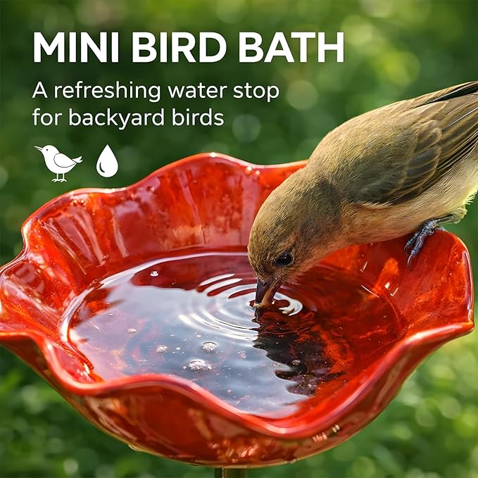 Handmade Metal Flower Garden Stake, Outdoor Bird Baths, Butterfly Water Feeder, Bee Watering Flowers Stake Station for Garden Lawn Yard Decor (2PCS)