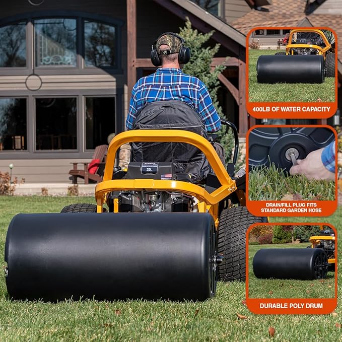 Agri-Fab 45-0606 18" x 36" Tow Behind Poly Lawn Roller 400 lbs weight with water, Poly Drum and Steel Frame, with Plug. Designed for Lawn and Garden Tractors
