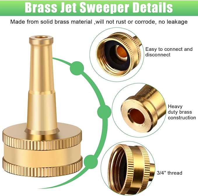 JaGely 12 Pack Sweeper Nozzle for Garden Hose Solid Brass Jet Sweeper 2" Jet Nozzle with 12 Garden Hose Rubber Washers
