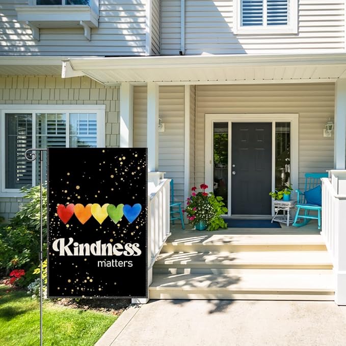 Perfectinsoy Kindness Matters Garden Flag, Equality Inclusion Home Banner, Social Justice LGBTQ Community Progress Home Welcome Yard Classroom Pride Month Porch Outdoor Decor, Flags for LGBTQ