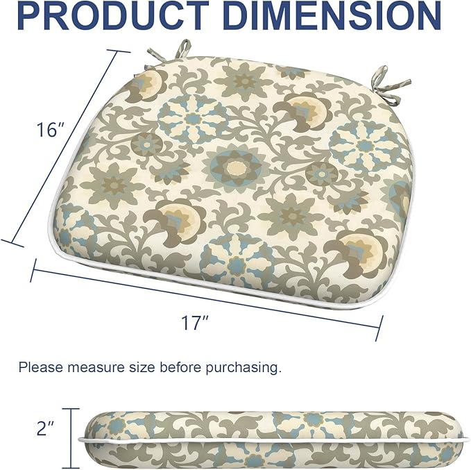 Outdoor Chair Cushions 16"x17" Set of 2, Water Resistant Patio Chair Pads with Ties, Seat Cushions for Home Garden Furniture Decoration, Floral Symphony‌