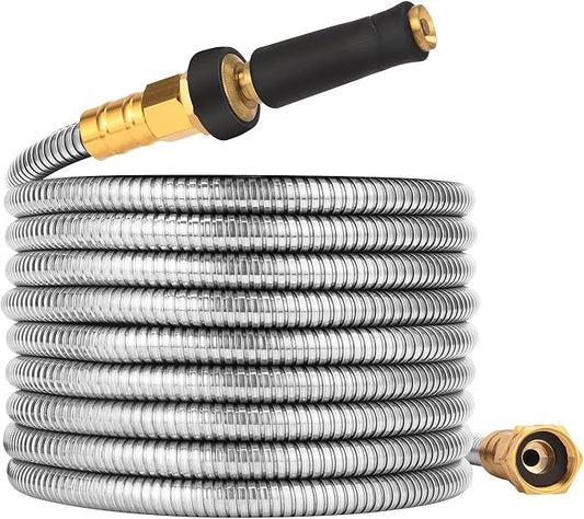 Rosy Earth Metal Garden Hose 25 FT - 304 Stainless Steel Water Hose 25 FT - Expandable Short Flexible Garden Hose,no Kink Explosion, no Bite