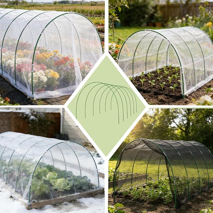 Greenhouse Hoops Grow Tunnel, 6 Set 8FT Long Fiberglass Support Garden Hoops Kit for Raised Beds, Rustproof, Flexible Garden Hoops for DIY Grow Tunnels, DIY Plant Support Garden Stakes for Row Cover