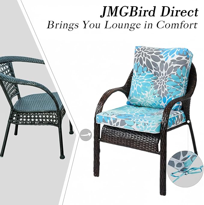 JMGBird Outdoor Cushions Tufted Pillow, Chair Cushion Set 22"x22" Rocking Chair Cushions with Ties Seasonal Replacement