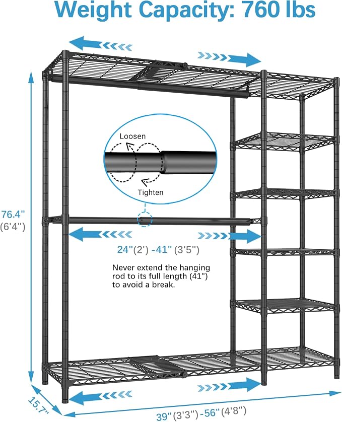 VIPEK X2 Expandable Clothes Rack Portable Closet Organizer System Black