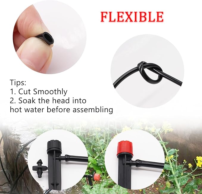 50FT 1/4" Blank Distribution Tubing Drip Irrigation Tubing Drip Irrigation Hose, Garden Watering Tube Line with 15PCS Drip Irrigation Barbed Connectors for Garden Irrigation System