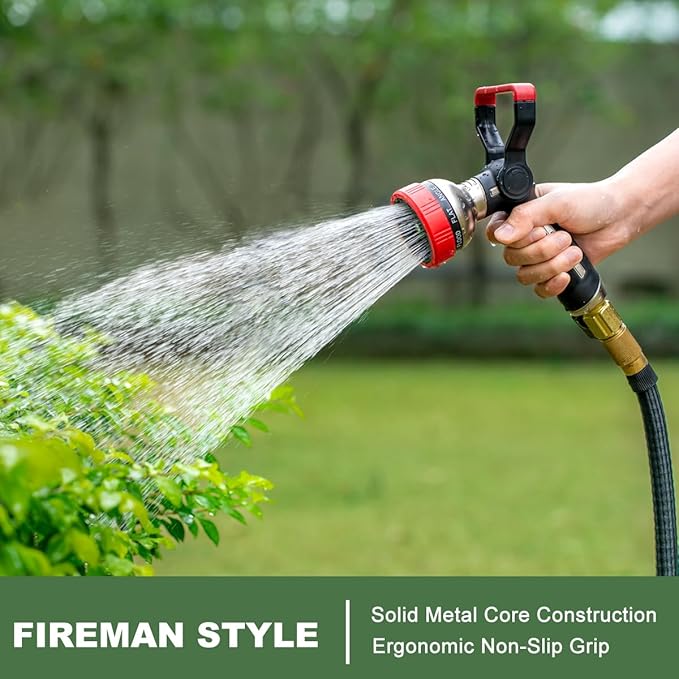 FANHAO Fireman Style Garden Hose Nozzle, Heavy Duty All-Metal Fire Water Nozzle with 9 Spray Patterns, High Power Hose Sprayer Nozzle with Lever Control for Car Washing, Garden & Pets Showering