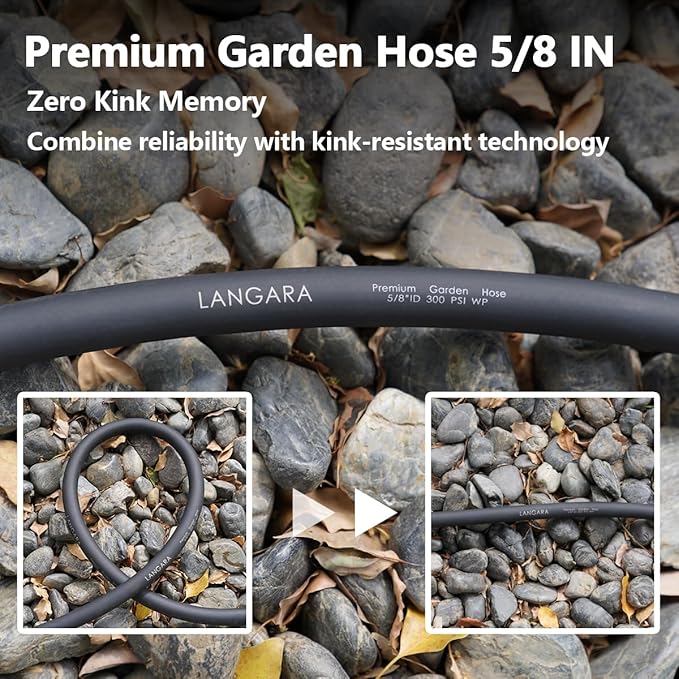Heavy Duty Premium Garden Hose 125ft x 5/8", 300PSI Working, 1000PSI Burst, Hybrid Rubber Water Hose with Transparent Swivel Handle - Hot/Cold Water - Five Layered Braiding with Brass fittings (Black)