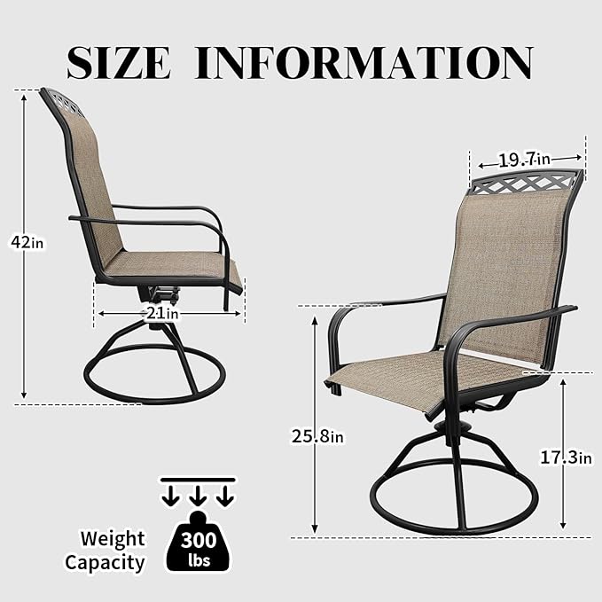 SHGJ&SOFT Patio Swivel Chairs, Waterproof Outdoor Dining Chairs with All-Weather Textilene Mesh for Deck, Garden, and Backyard (Patterned backrest-Brown, Set of 8)