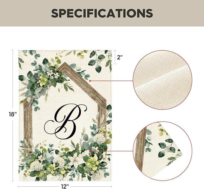 AVOIN colorlife Initial Letter B Monogram Garden Flag 12x18 Inch Double Sided Outside, Spring Floral Family Last Name Yard Decoration