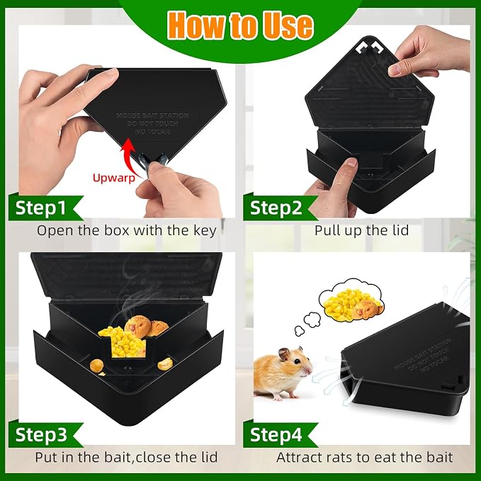 Mouse Bait Station Outdoor Indoor with Keys, 8 Pack Reusable Rat Bait Stations, Mice Stations, Keep Children and Pets Safe, Bait Station Box for Kitchen Garage Patio(Bait is not Included)