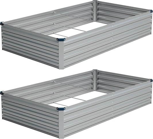 Vengarus 8x4x1FT (2 Pack) Galvanized Raised Garden Bed Kit, Outdoor Metal Planter Box for Vegetables, Rectangular Steel Container, Easy Assembly (Silver)