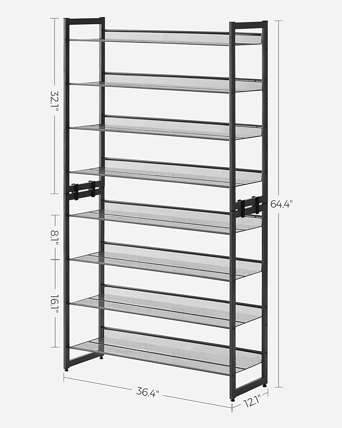 SONGMICS Metal Shoe Rack, 8-Tier Shoe Orgainzer, Holds 32-40 Pairs