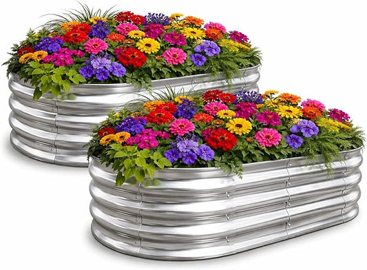 TATAANTY Galvanized Raised Garden Bed Kit, 2-Pack Rust-Resistant Planter Garden Boxes Outdoor, Oval Large Metal Raised Garden Beds for Vegetables Easy to Set Up - 4x2x1ft (2 Pack)