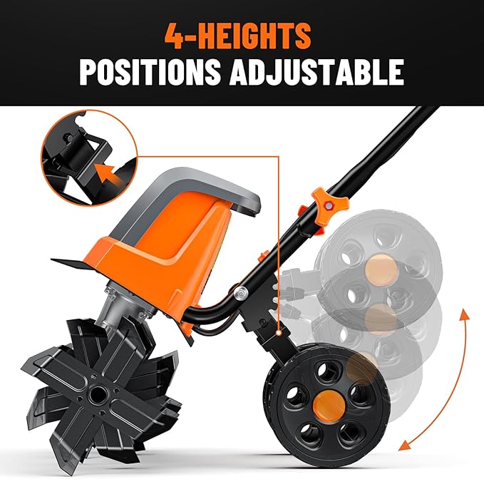 DOVAMAN 18-Inch Electric Garden Tiller, 15-Amp Corded Cultivator with Up to 9-Inch Tilling Depth, 4-Position Adjustable Wheels & Foldable Handle for Soil Preparation