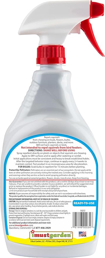 I Must Garden Squirrel Repellent: Protects Vehicles, Plants, Decking, & Furniture – Works on Chipmunks – 32oz Ready to Use