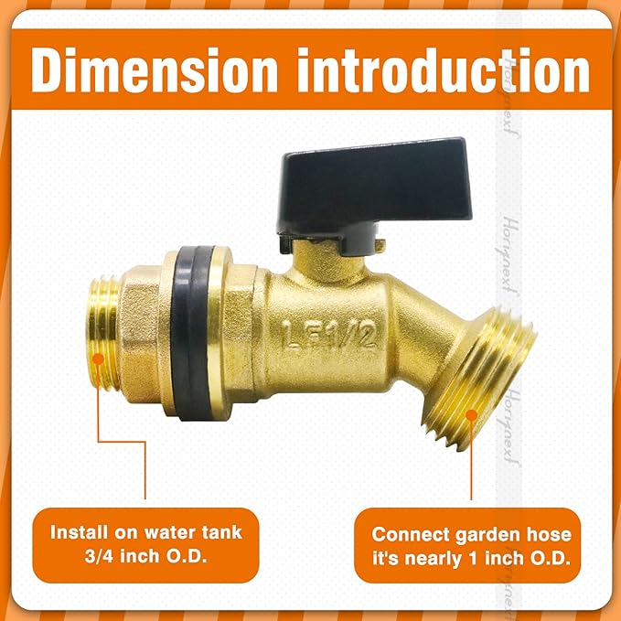 3/4 inch bulkhead spigot for rain barrel, brass water barrel spigot for outdoor water bucket and garden hose fitting, 55 gallon drum accessories (1 pc)