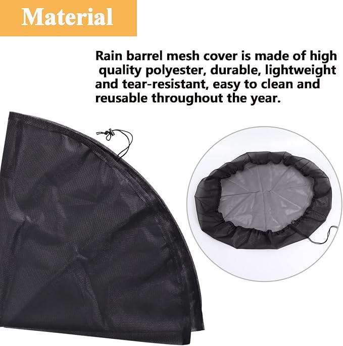 39’’ Mesh Cover for Rain Barrel with Drawstring 2 Pcs Water Collection Buckets Cover Rain Collection Barrels Netting Screen to Keep Leaves and Debris Out