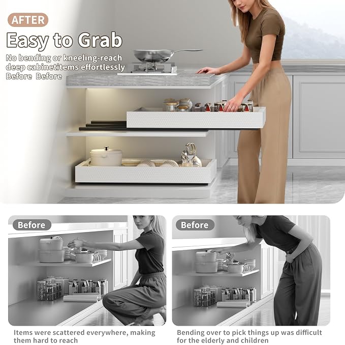 2Pack Pull Out Cabinet Organizer, Expandable 12.6“-20.47” White | Pull Out Drawers for Cabinet with Upgrade 3 Slide,No Drill Heavy Duty Sliding Drawers for Kitchen Cabinet,Pots, Pantry, Home