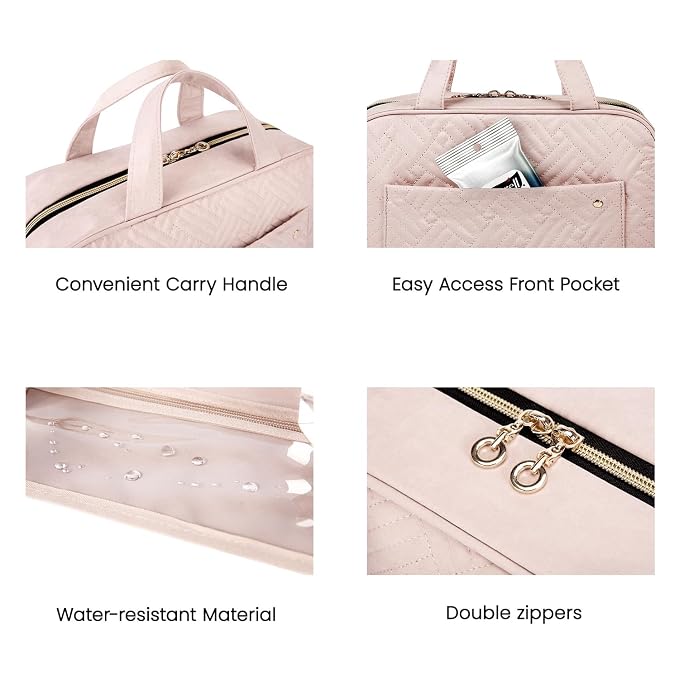 BAGSMART Toiletry Bag Travel Bag with Hanging Hook, Water-resistant Makeup Cosmetic Bag Travel Organizer for Accessories, Shampoo, Full-size Container, Toiletries (Dark Purple, Medium)