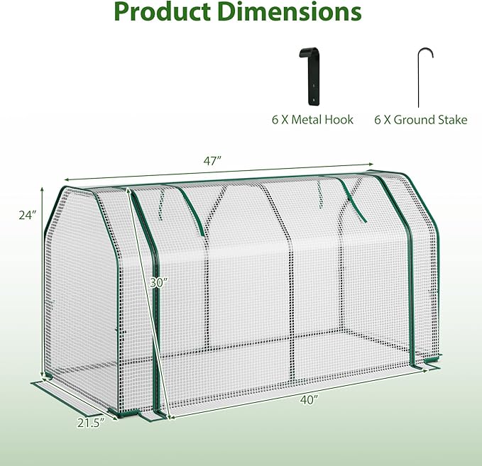 Mini Greenhouse, Portable Garden Greenhouse with All-Weather PE Cover & Zippered Roll-up Door, Indoor & Outdoor Green House for Vegetables, Flowers, Fruits & Herbs