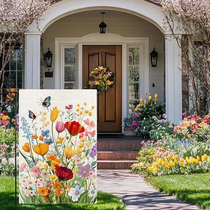 Spring Summer Floral Garden Flag 12x18 Inch Double Sided, Colorful Welcome Yard Decor, Farmhouse Outdoor Flag for Lawn Patio Porch