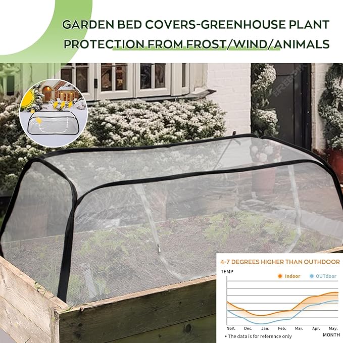 Greenhouse Cover for Raised Garden Bed-45''x22''x18'' Raised Bed Cover Freeze Protection with Zipper Door in Winter,Seedlings Plants Growth Cover Against Pests & Animals in Spring