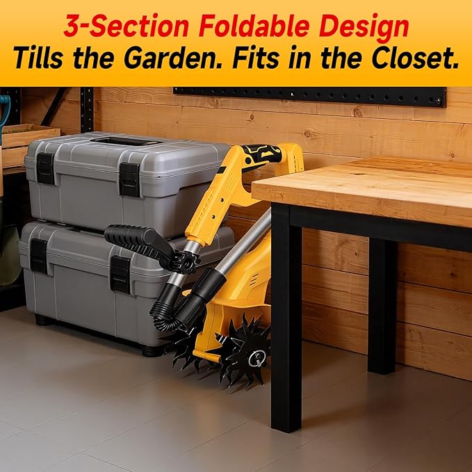 Garden Cordless Tiller Cultivator Compatible with Dewalt 20V Battery: 330RPM 48 Steel Tines - 9.3In Tilling Width and 6.3In Depth Garden Rototiller for Lawn/Soil Cultivation (Tool Only NO Battery)