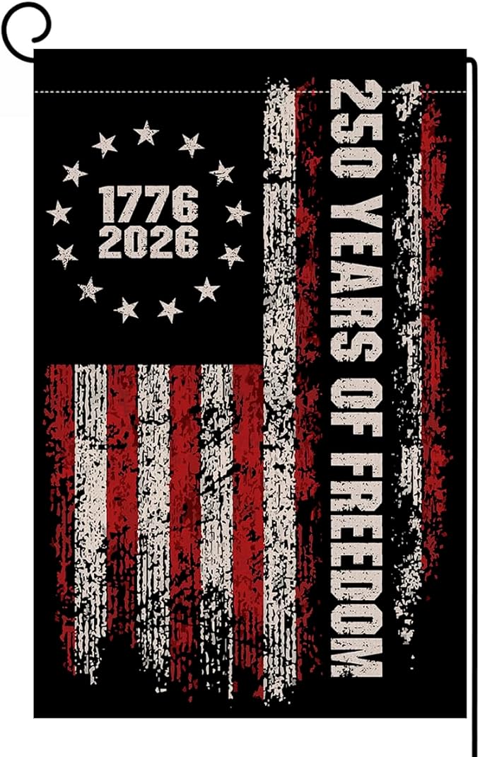 BLKWHT 250 Years America Garden Flag 12x18 Vertical Double Sided 1776-2026 USA 250th Anniversary Banner 4th of July Patriotic Freedom Outside Decorations Burlap Yard Flag BW863