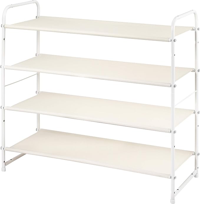 Simple Trending 4-Tier Shoe Rack, Expandable Shoe Shelf, White