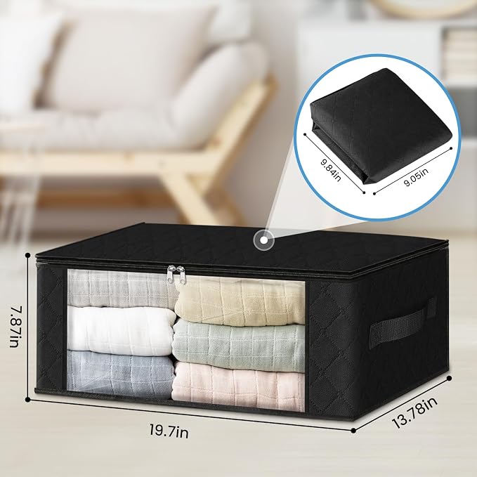 HomeHacks 3-Pack Clothes Organizer Storage Bags, 35L Storage Bins, Black