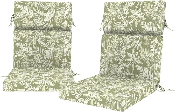 DYTXIII Outdoor High Back Chair Cushions Set of 2, 44"x22" Water Repellent Patio Seat Cushions with Elastic Sponge, All Weather Chair Pads for Rocking, Dining Chairs, Patio Furniture - Tropical Green