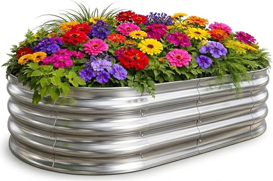 TATAANTY Raised Garden Bed for Outdoor: 4x2x1ft Durable Metal Vegetable Plant Container Kit - Oval Planter Box for Gardening Flower Trough Galvanized - 1 Pack