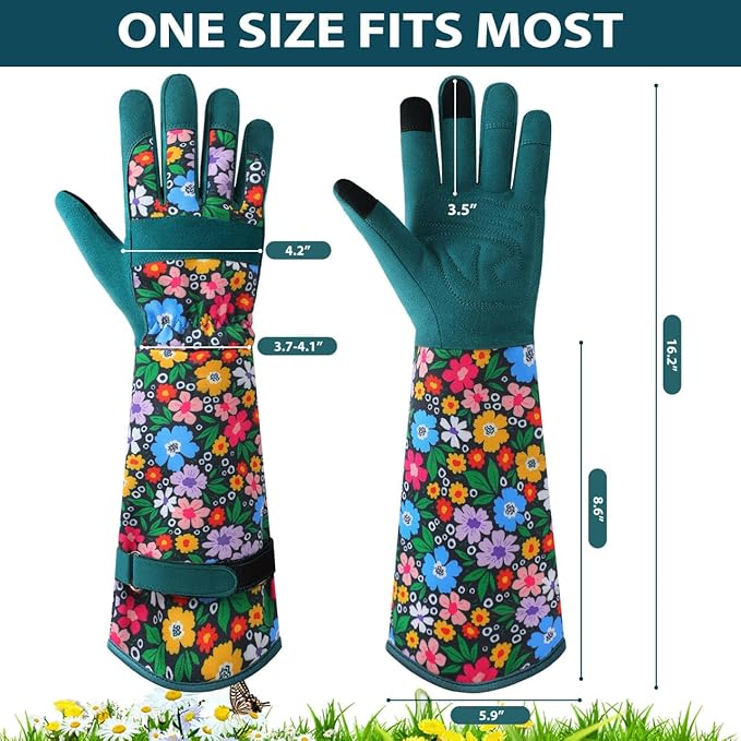Trifabricy Gardening Gloves for Women, Leather Long Garden Gloves with Grip, Thorn-Proof Puncture-Resistant Work Gloves